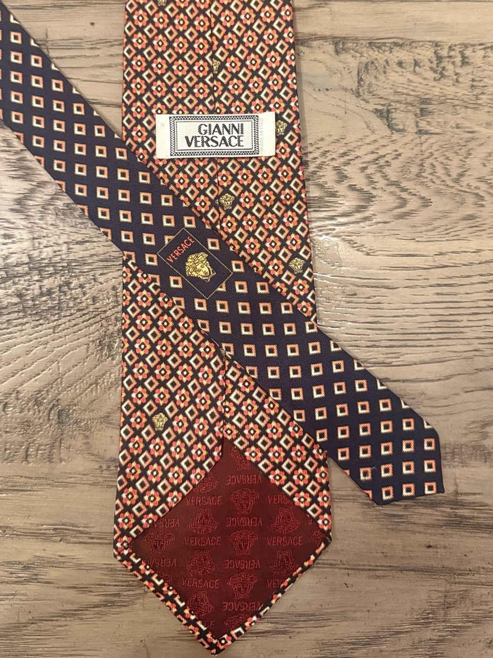 Versace Navy and Red Geometric Silk Tie